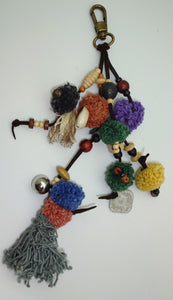 Fair Trade Buena Suerte Yarn Pom Pom Zipper Pull with Bells