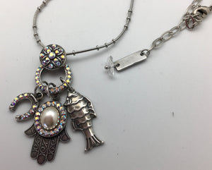 Mariana Spirit of Design Silver Necklace with Hamsa, Fish and Horseshoe Charms