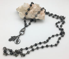 Marlyn Schiff Labradorite Charm Protection Necklace with Double Hematite Hamsa Charm