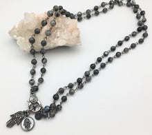 Marlyn Schiff Labradorite Charm Protection Necklace with Double Hematite Hamsa Charm
