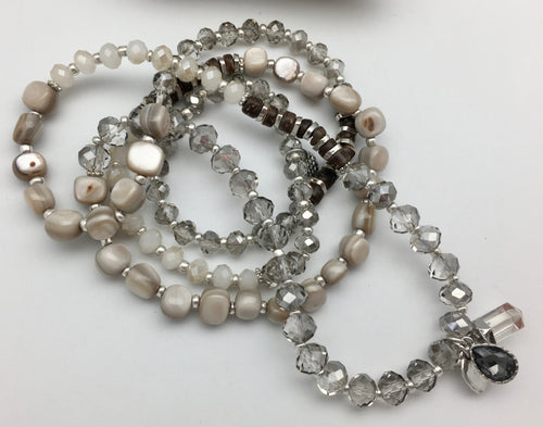 Marlyn Schiff Silver Crystal Charm Convertible Wrap Bracelet
