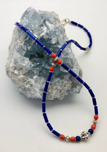 Under the Sea Nepali Lapis & Coral Small Bead Necklace