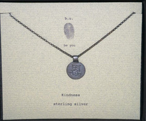 B.U. Unisex Oxidized Silver Kanji Kindness Charm Necklace