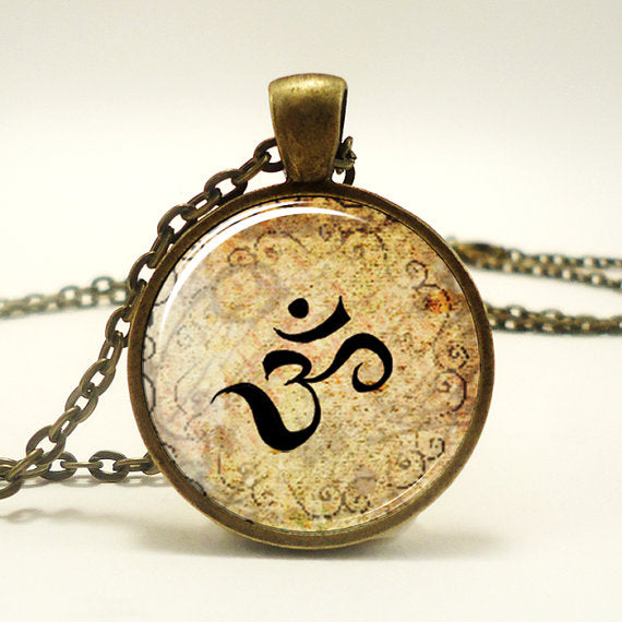 Universality Om Pendant Under Glass on Bronze Chain Necklace