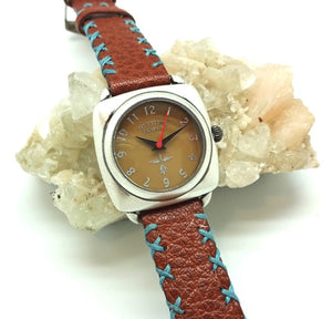 Peyote Bird Brown Shell Face Watch with Blanket Stitched Band