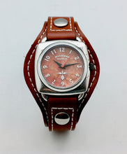 Peyote Bird Coral Face Watch on Chestnut Leather Cuff Band