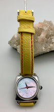 Peyote Bird Abalone Face Watch with Yellow Overstitched Band