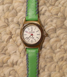 Peyote Bird Southwest Design Watch with Green Blanket Stitch Band