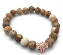 Picture Jasper Harmony and Grounding Mala Bracelet with Rose Gold Leopard Charm