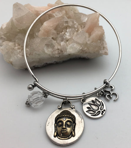 What You Think You Become Buddha and Om Charm Bangle Bracelet