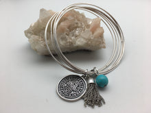 Happiness Hamsa and Peace Silver Charm Bangle Bracelet