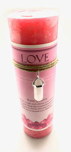 Love Affirmation Candle with Double Pointed Rose Quartz Crystal