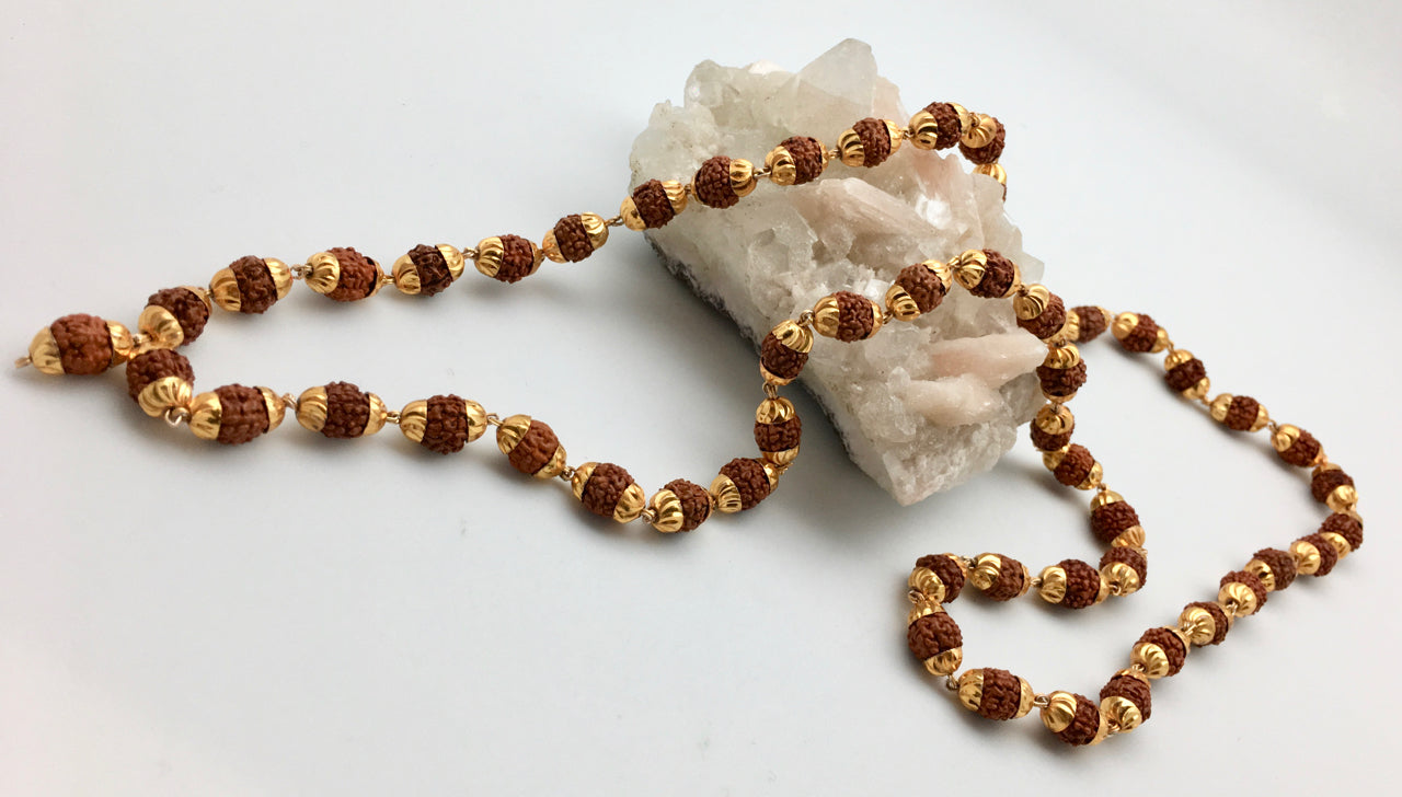 Gold Capped Nepali Rudraksha 54 Bead Mala Necklace – The Treasure