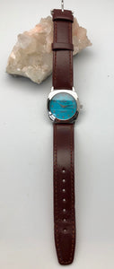 Peyote Bird Turquoise Face Watch with Brown Leather Band