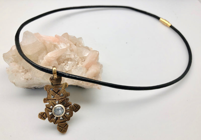 Ethiopian Cross Pendant Necklace - 24K Gold Plated African Design Jewelry Gift (Brass, Vacuum Plated)