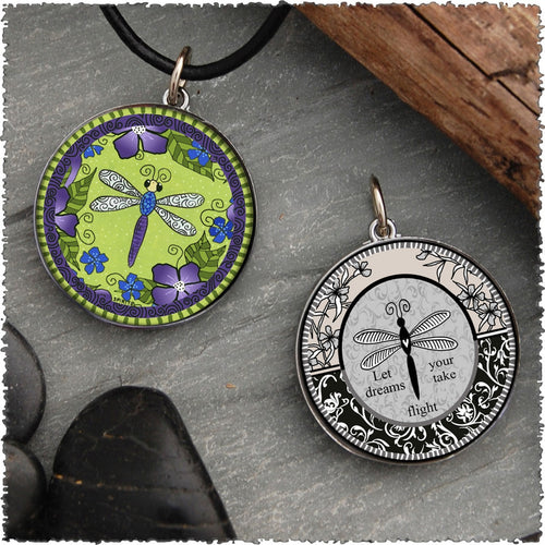 Spirit Lala Reversible Dragonfly Circle Pendant Necklace - Dreams Take Flight
