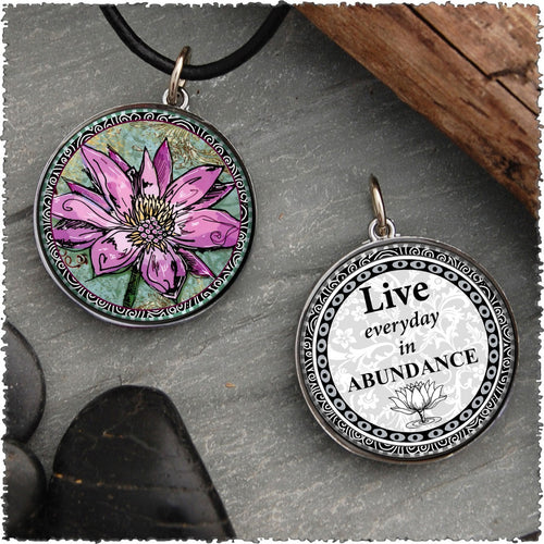 Spirit Lala Lotus Blossom Live in Abundance Reversible Pendant Necklace