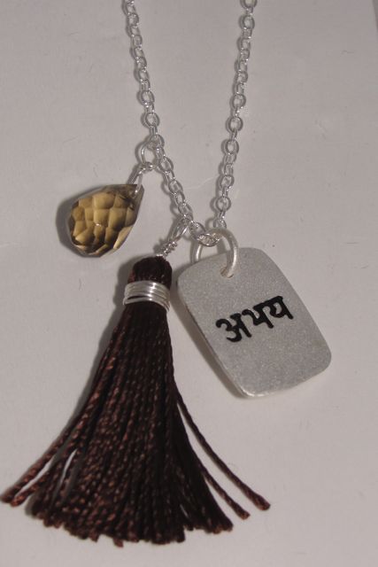 Fearlessness Sanskrit Affirmation Pendant Necklace with Semi-Precious Drop and Tassel