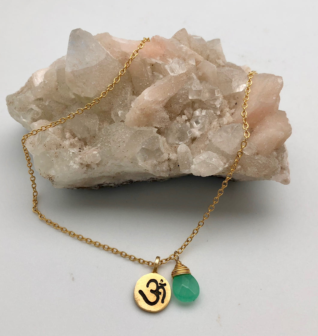 Gold Dipped Universality Necklace - with Om Charm and Aventurine Drop