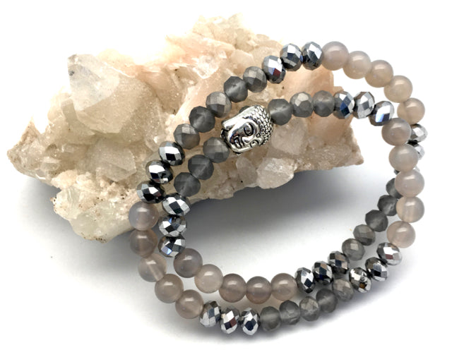 Love, Lisa Quartz and Silver Crystal Tranquil Buddha Stretch Bracelet