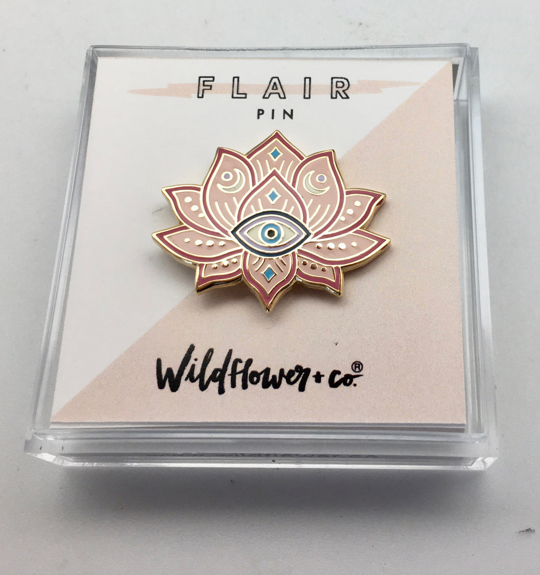 Wildflower Pink I Am Protected Lotus Evil Eye Pin