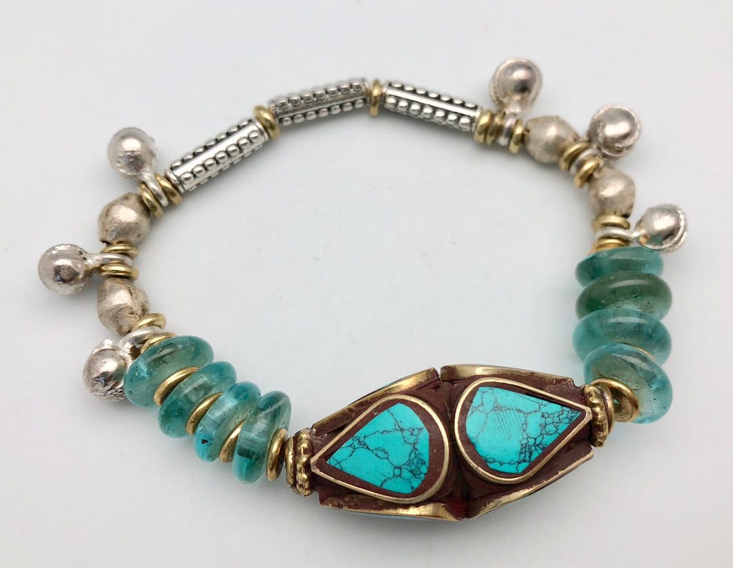 Vanessa Mooney Ocean Rain Turquoise Bracelet with African Glass Beads