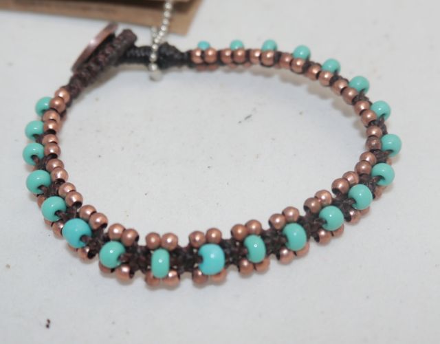 Wakami Woven Friendship Bracelet with Turquoise and Copper Beads