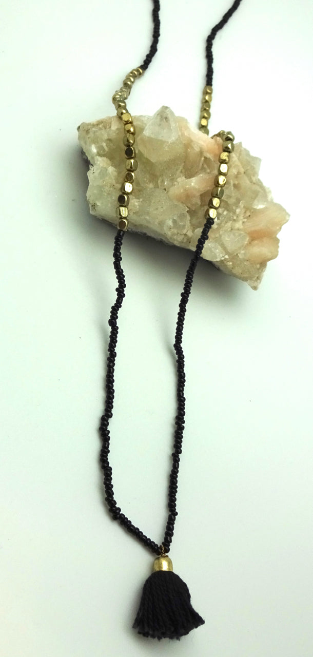 Wanderlust Fair Trade Black Bead Wrap Bracelet with Tassel